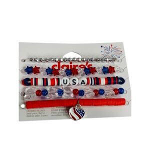 Claires New Set of 5 Beaded Stretch Bracelets Patriotic USA